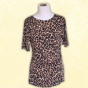 NWT CHAUS Leopard Short Sleeve Top Blouse Size L